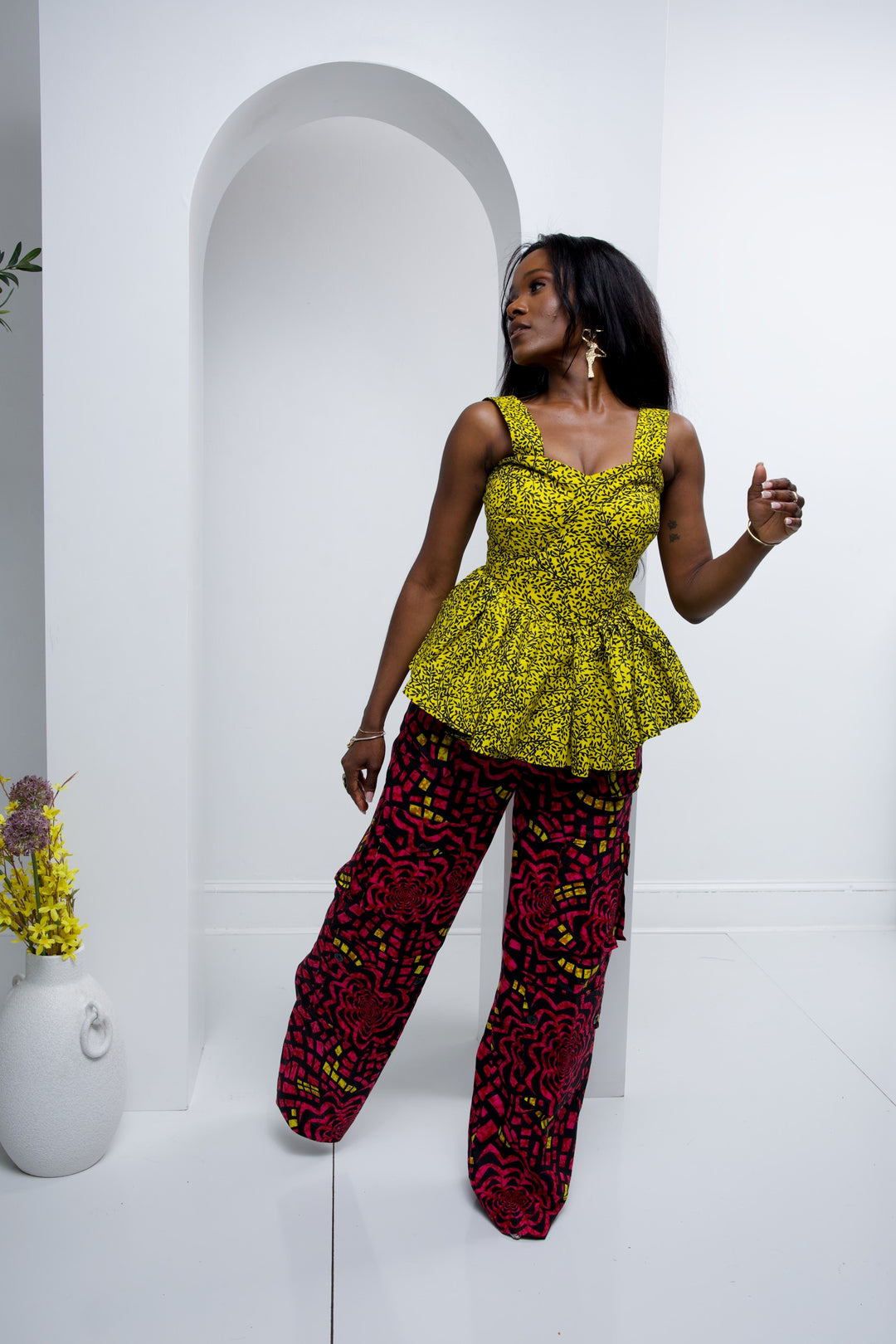 African print cargo pants with corset top. African print two pieces sets.