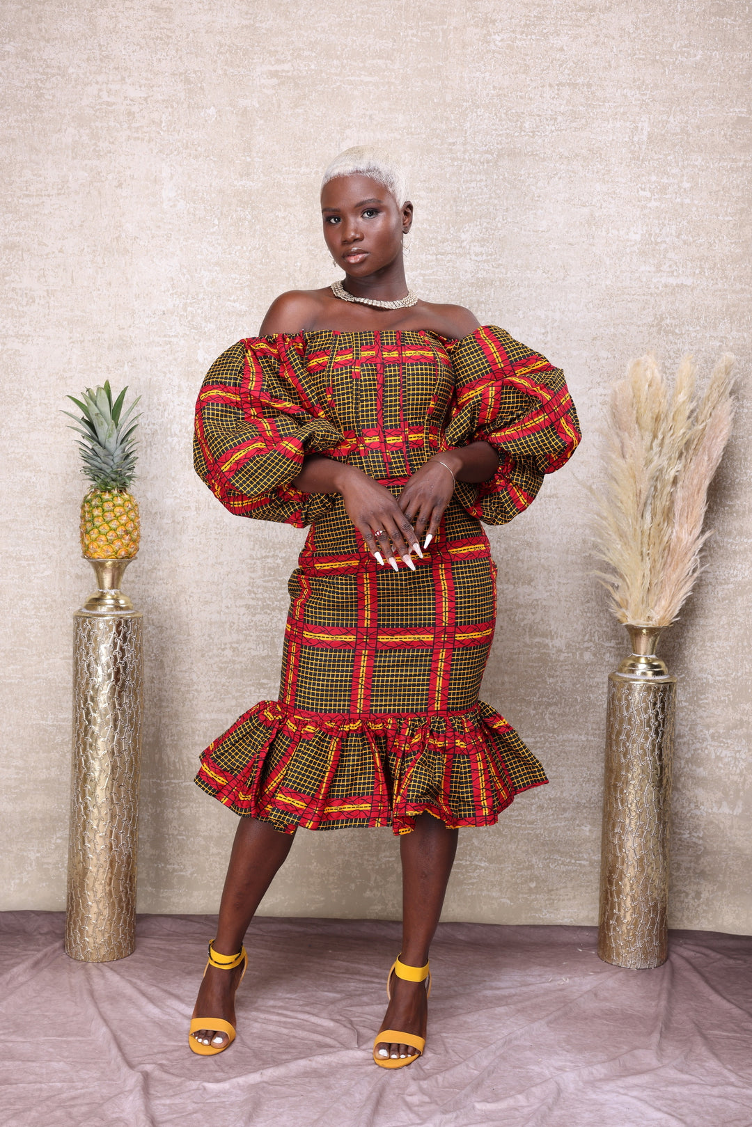 African print short corset dress.