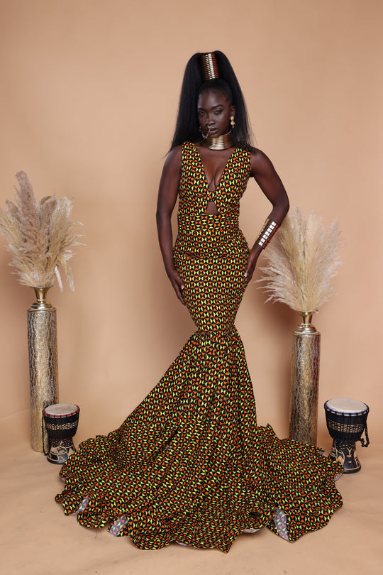 African print long wedding dress, African print long mermaid dress.