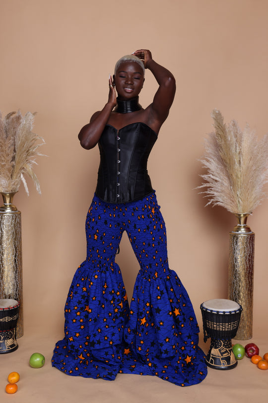 African print stretchy high waist bell bottom pants.