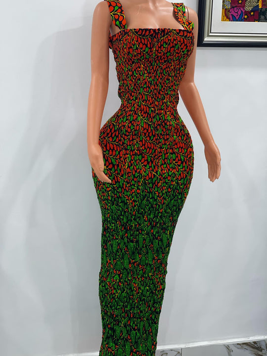 African print smoked body-con dress