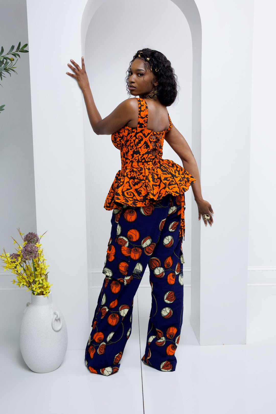 African print cargo pants with corset top. African print two pieces sets.