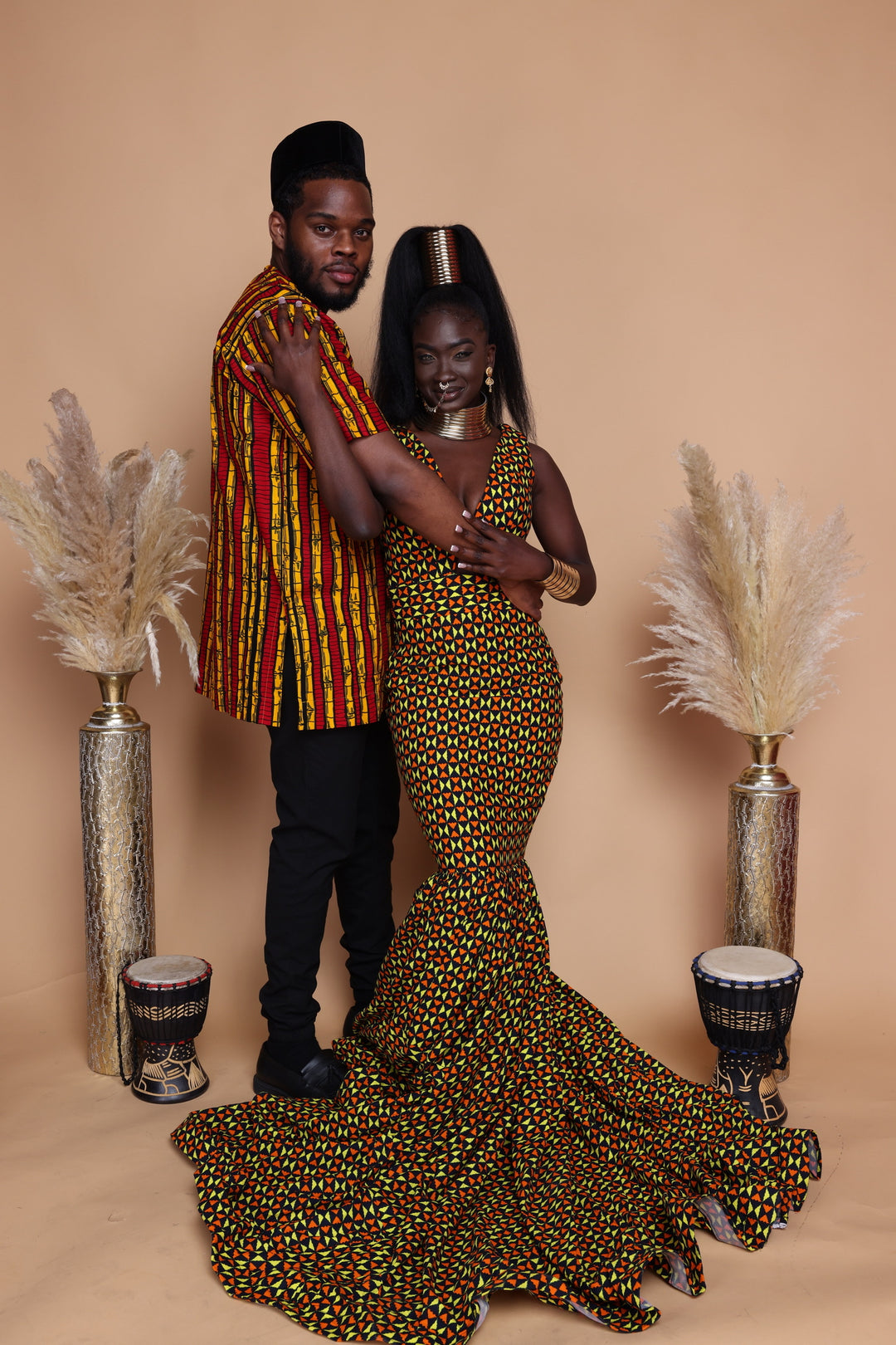 African print long wedding dress, African print long mermaid dress.