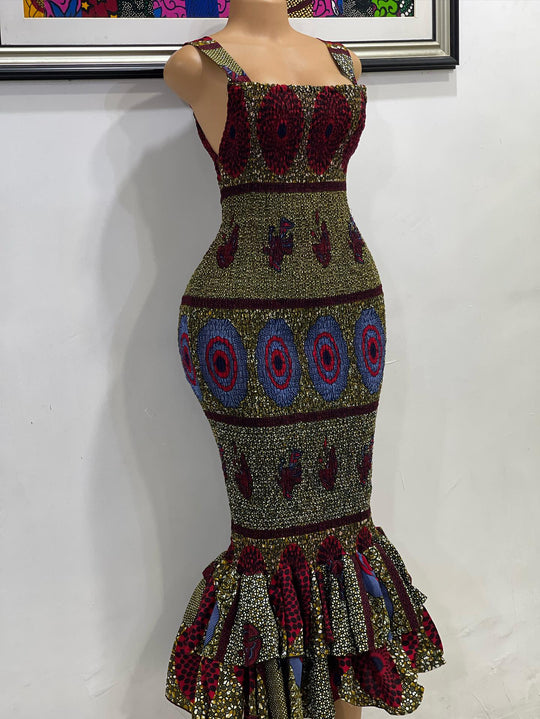 African print smoked body-con dress.