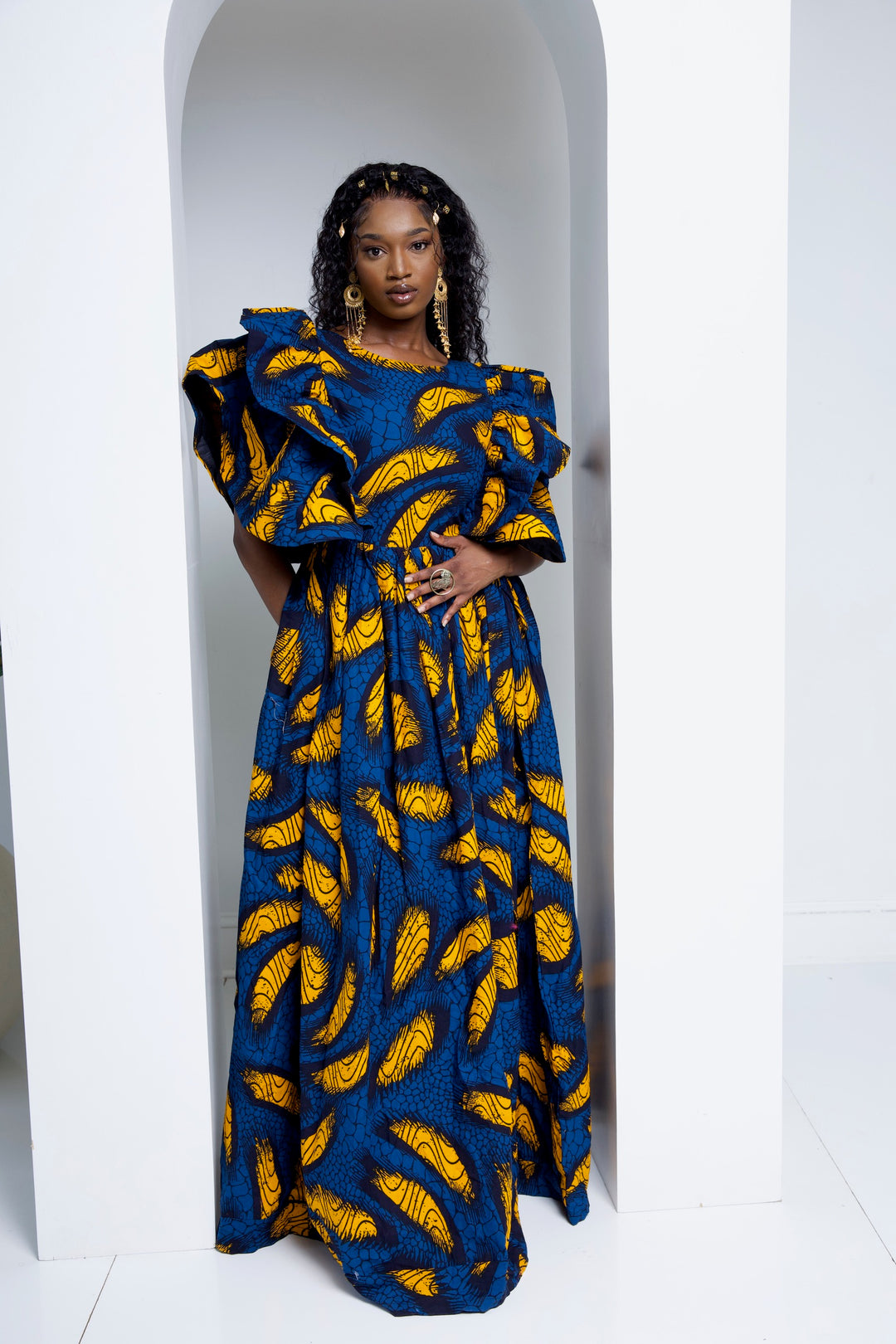 African print long maxi dress with split.