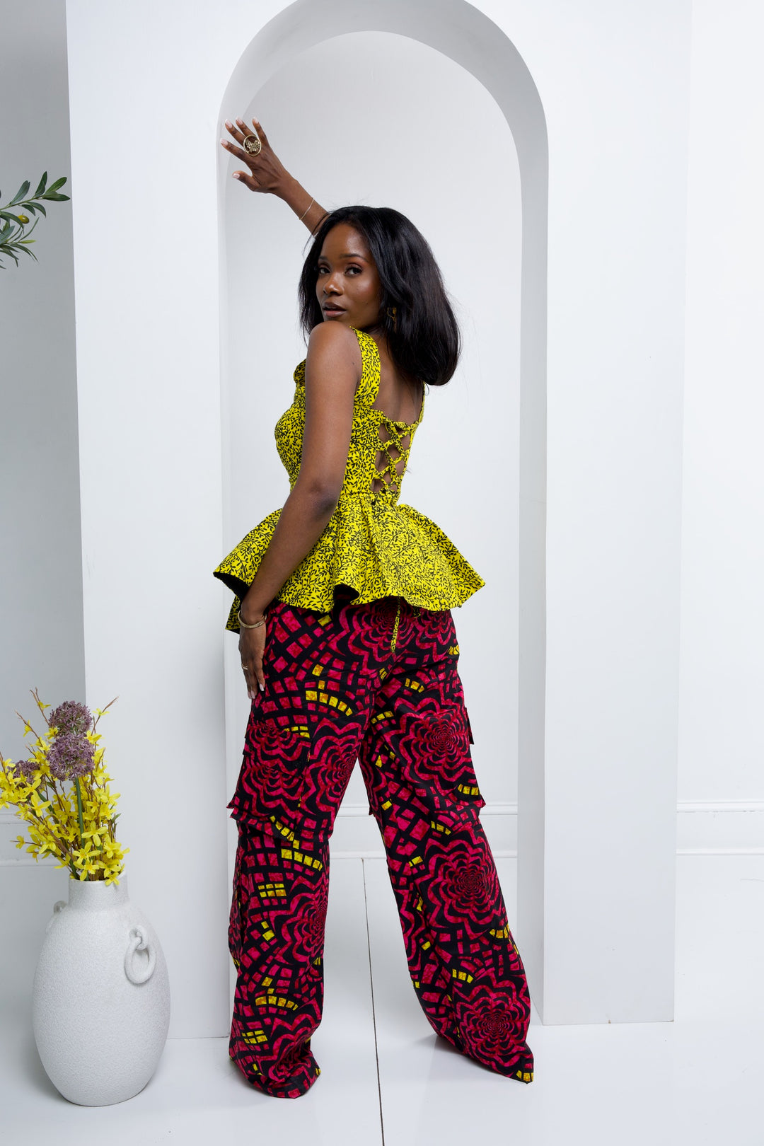 African print cargo pants with corset top. African print two pieces sets.