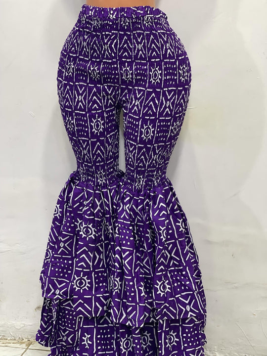 African print stretchy high waist bell bottom pants.