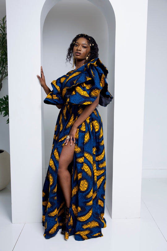 African print long maxi dress with split.