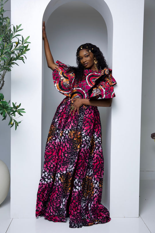 African print long long maxi dress with split.