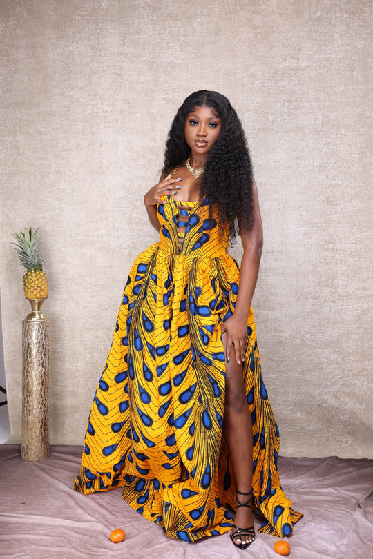 African print long maxi dress with corset back.