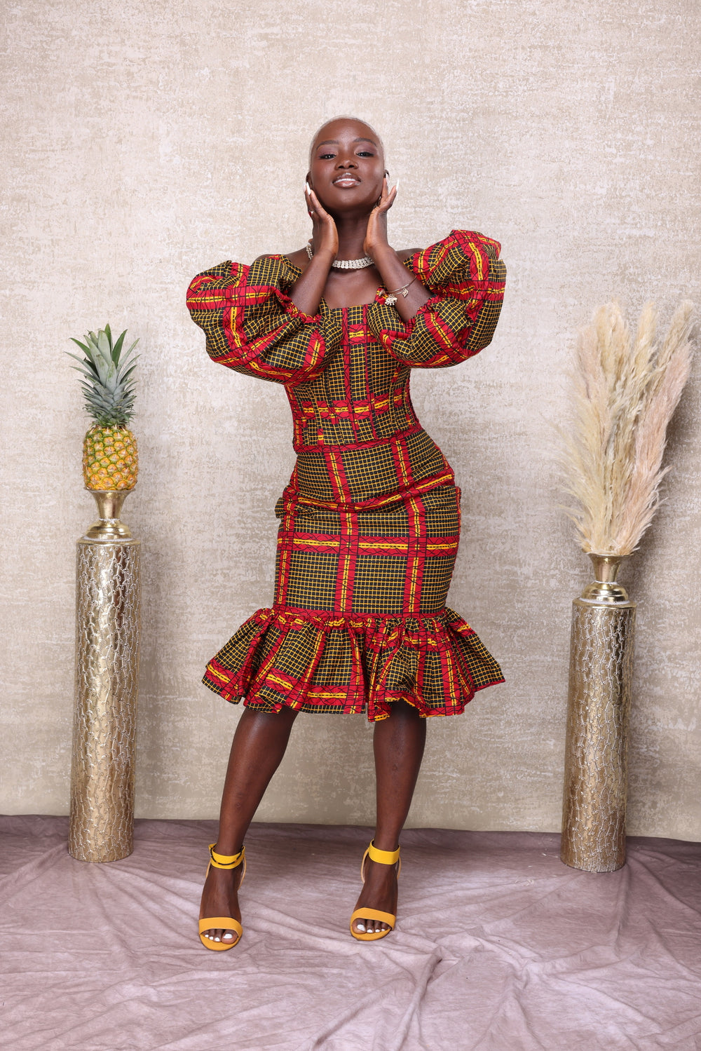 African print short corset dress.