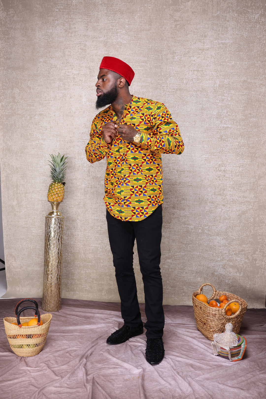 African print long sleeves men shirt.