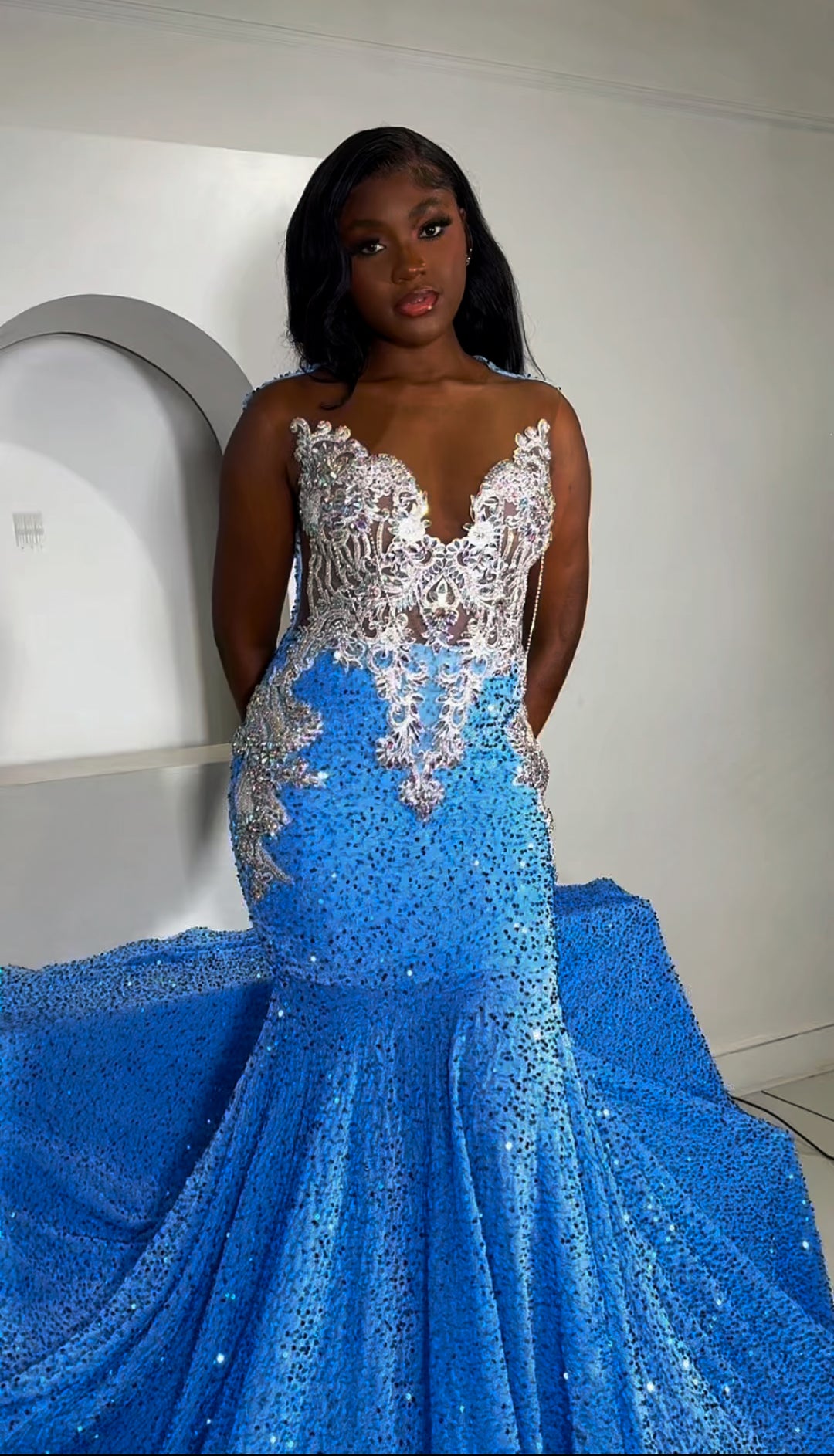 Baby blue sequins prom dress 👗