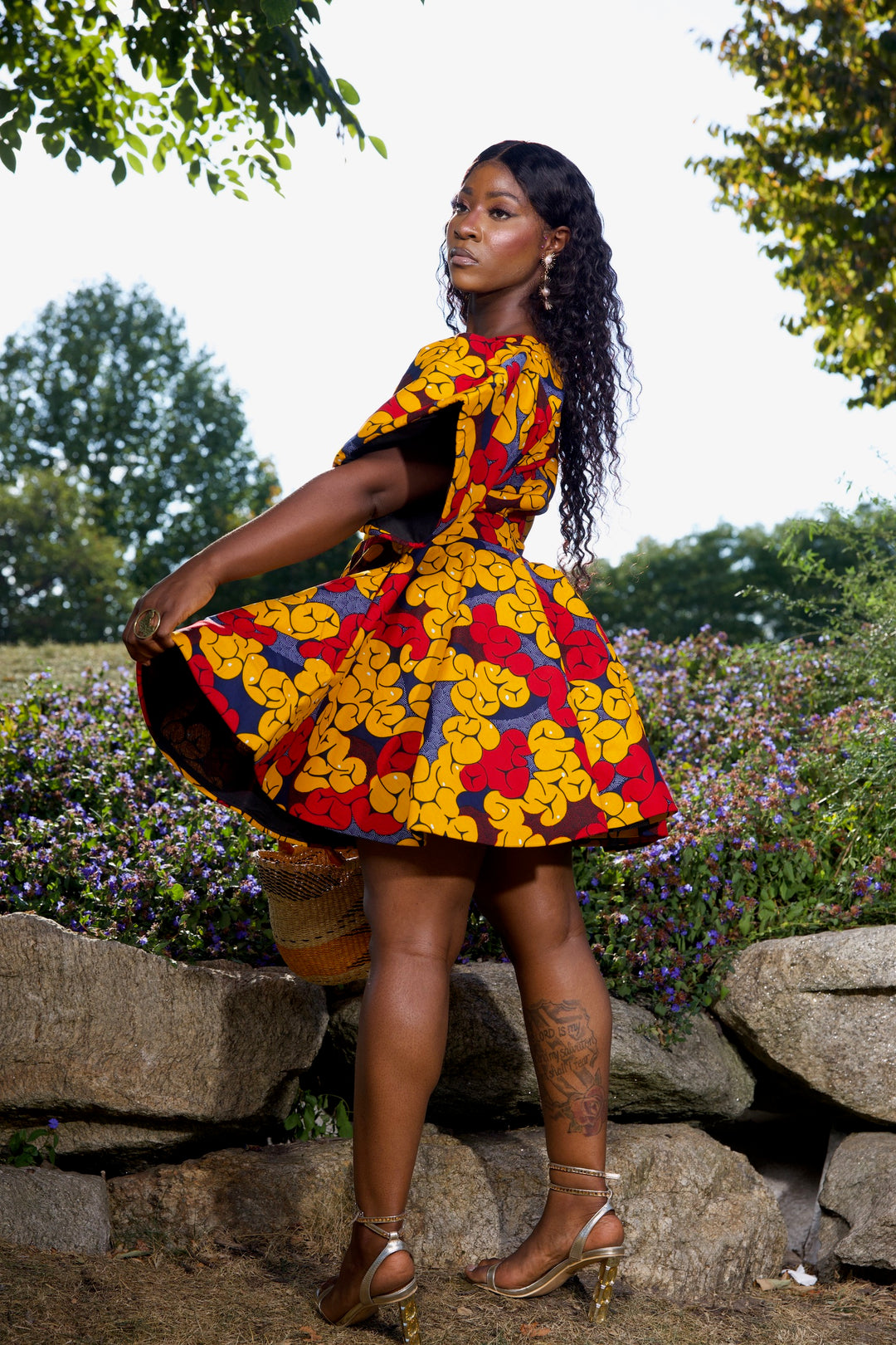 African print short peplum dress.