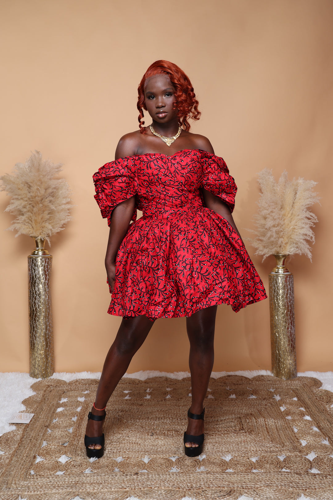 Ada Africa print off shoulder short corset gown.