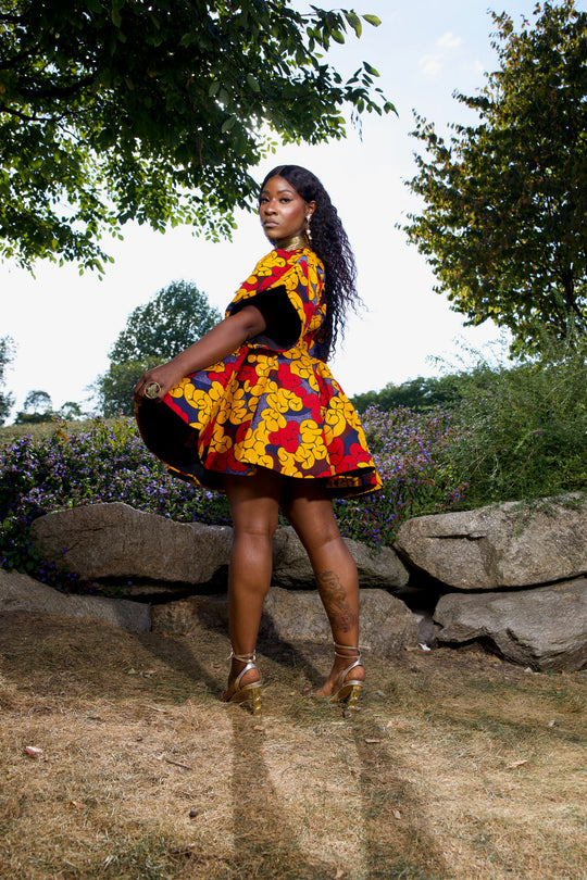 African print short peplum dress.