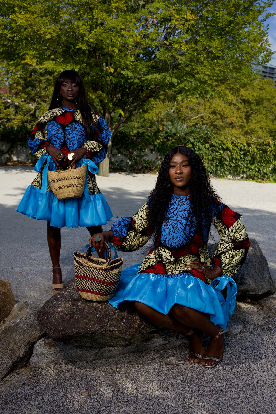 African print short flare dress.