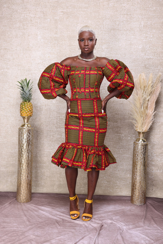 African print short corset dress.