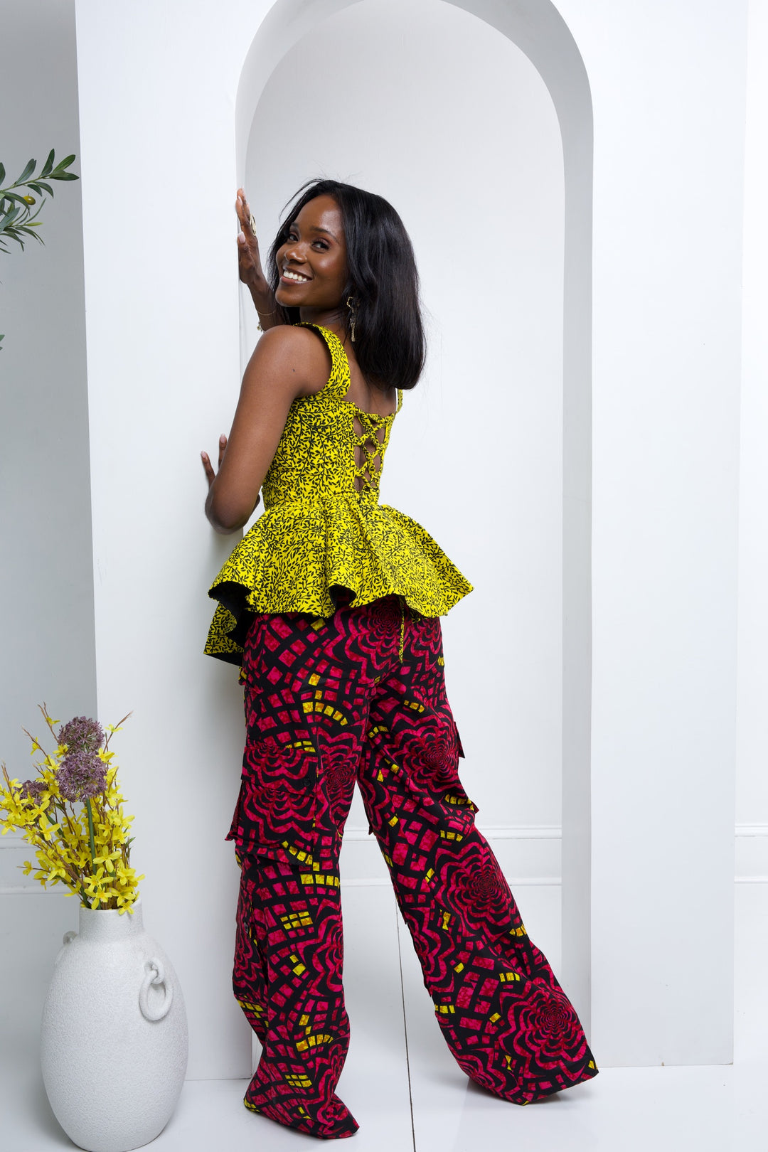 African print cargo pants with corset top. African print two pieces sets.