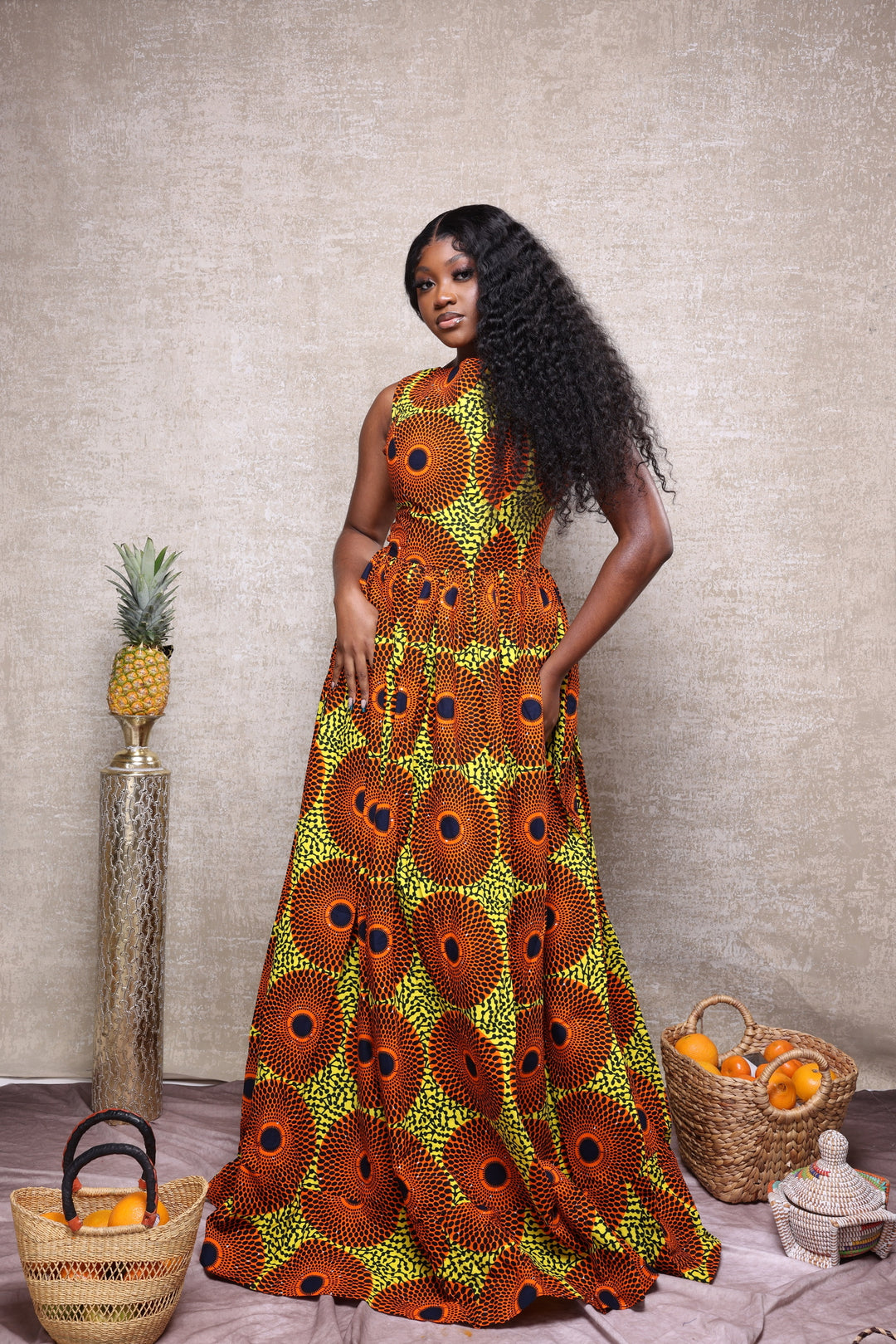 African print long maxi dress.