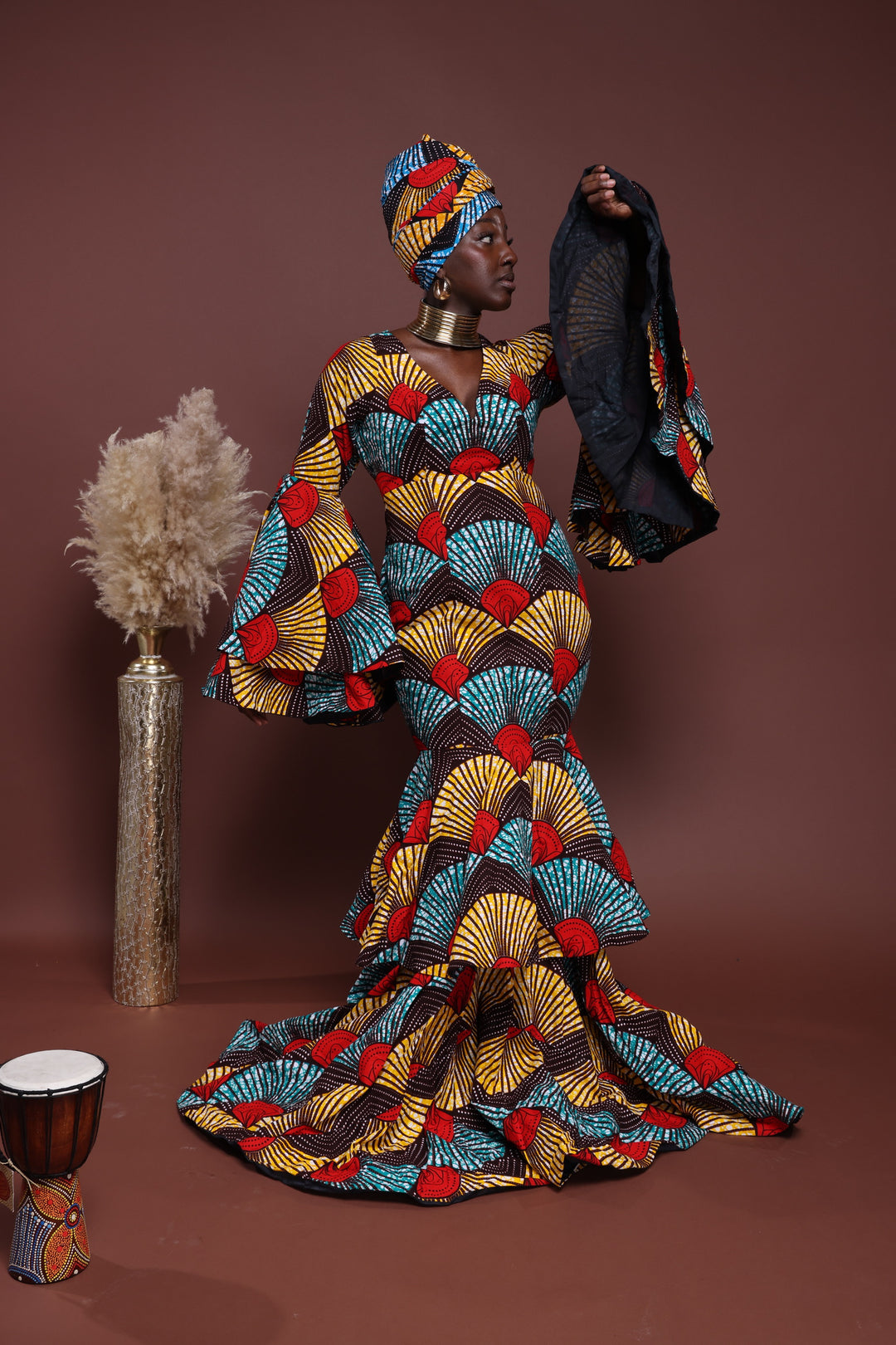 African print long mermaid dress, African print long dress.