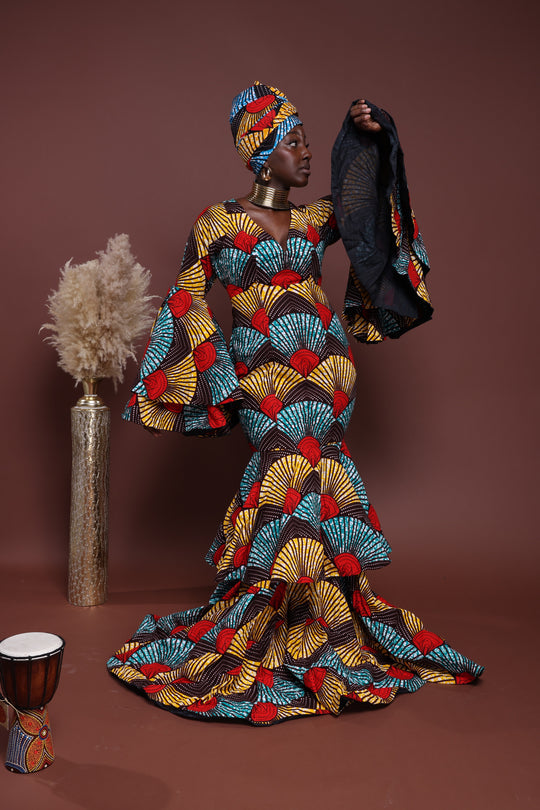 African print long mermaid dress, African print long dress.