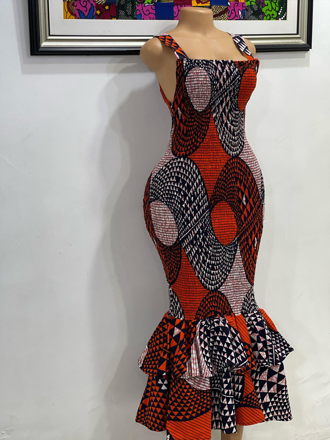 African print smoked body-con dress