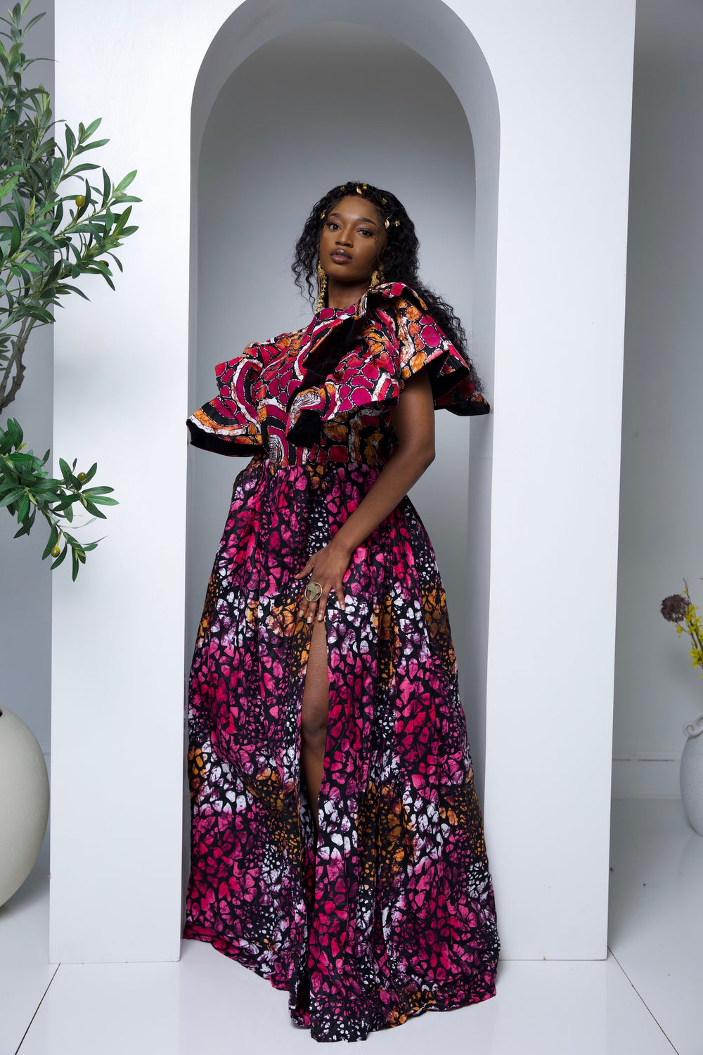 African print long long maxi dress with split.