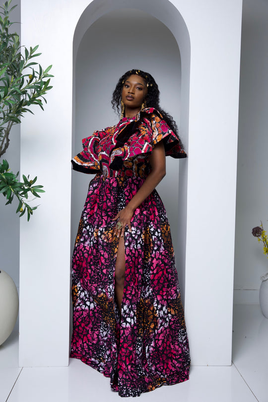 African print long long maxi dress with split.