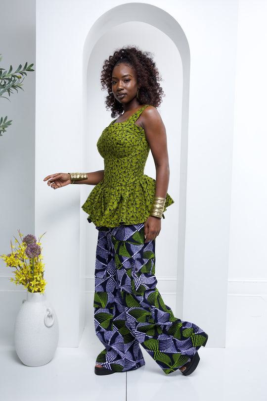 Beautiful African print cargo pants with a corset top. African print two pieces sets.