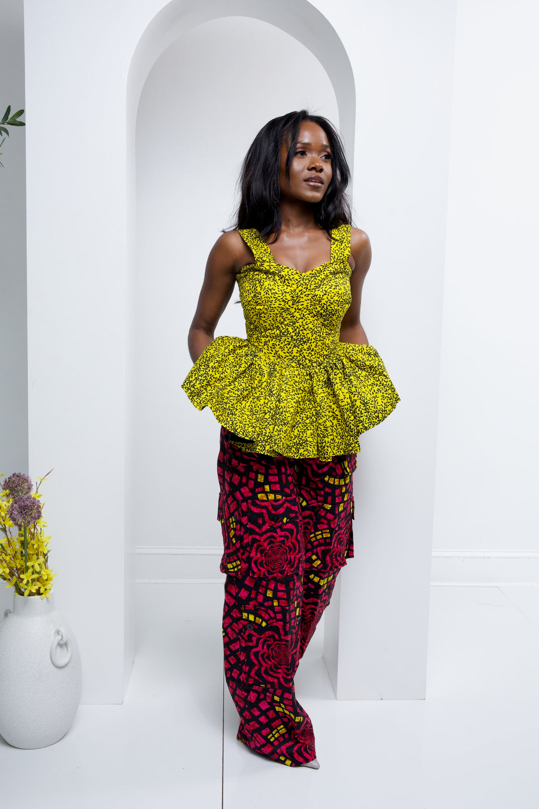 African print cargo pants with corset top. African print two pieces sets.