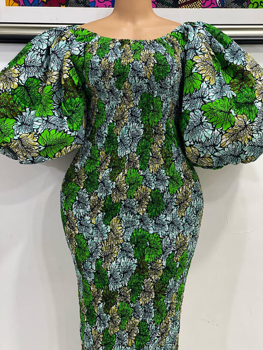 African print stretchy puff sleeve bodycon dress.🔥