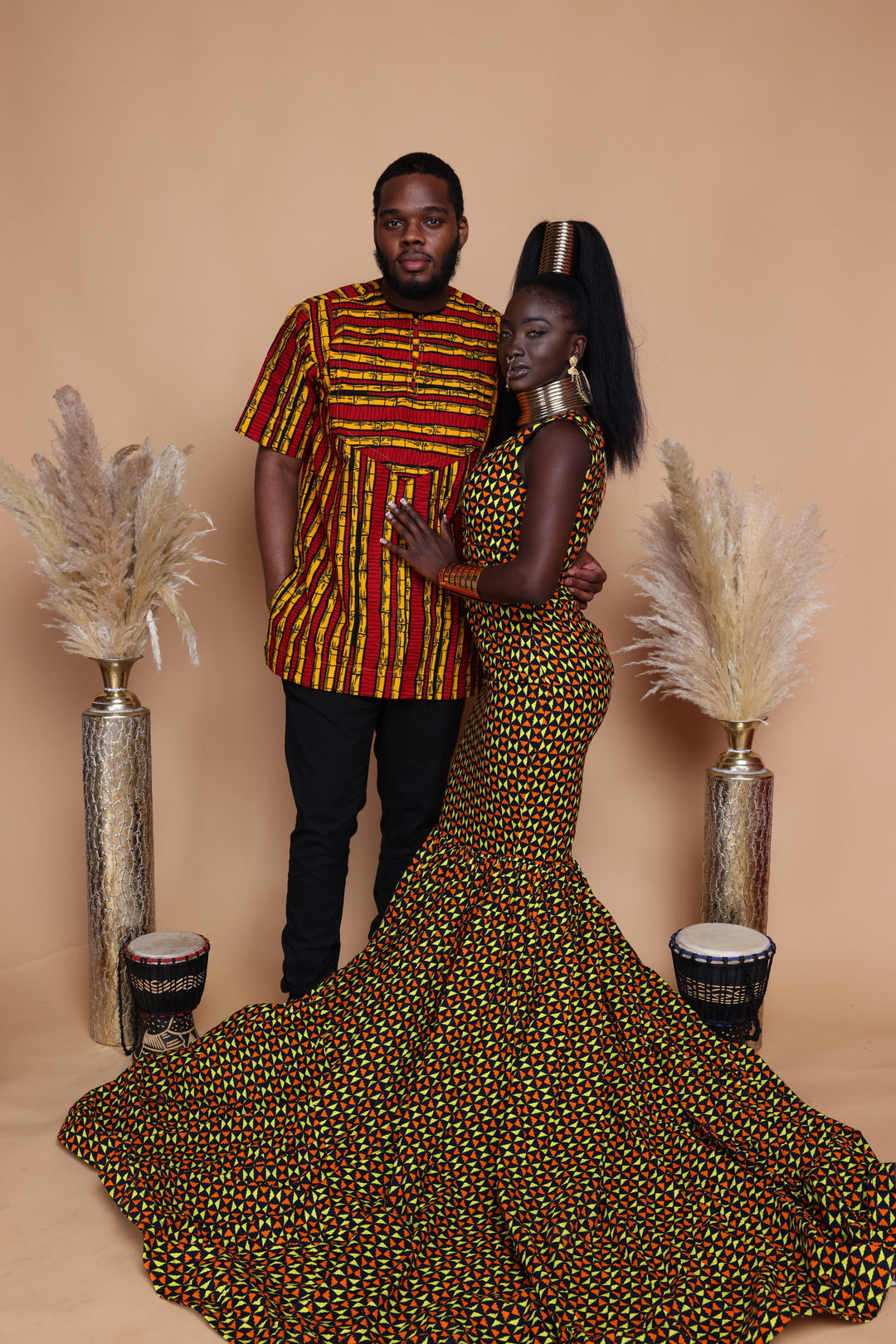 African print long wedding dress, African print long mermaid dress.