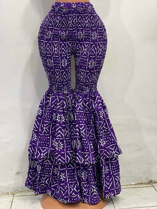 African print stretchy high waist bell bottom pants.