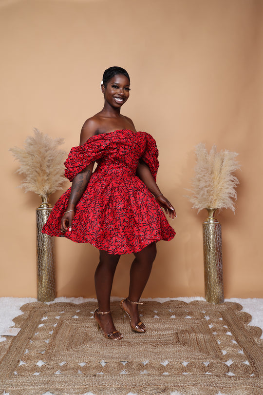 Ada African print off shoulder short corset gown.