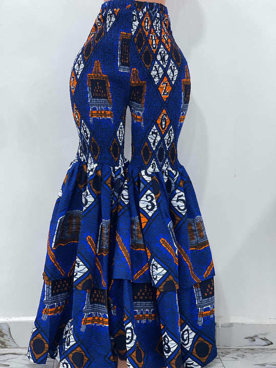 African print high waisted stretchy bell bottom pants.