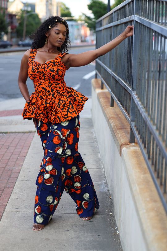 African print cargo pants with corset top. African print two pieces sets.