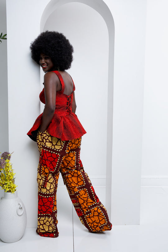 African print cargo pants with corset top. African print 2 pieces sets.