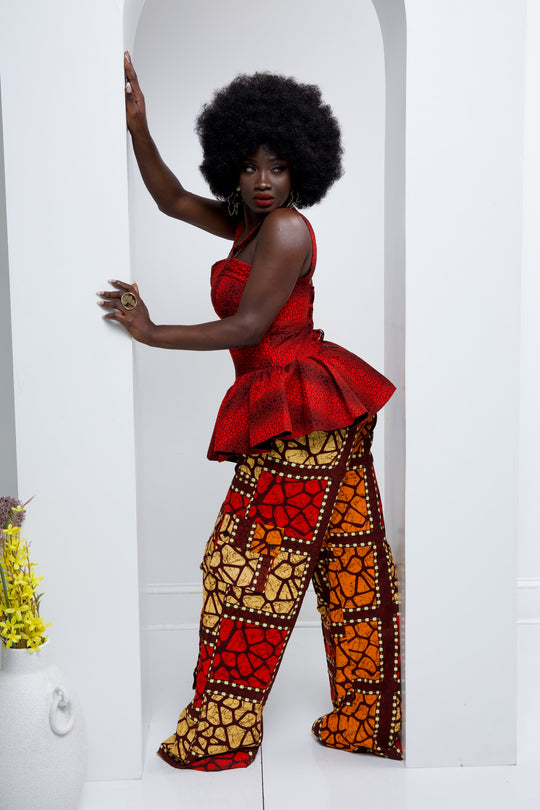 African print cargo pants with corset top. African print 2 pieces sets.