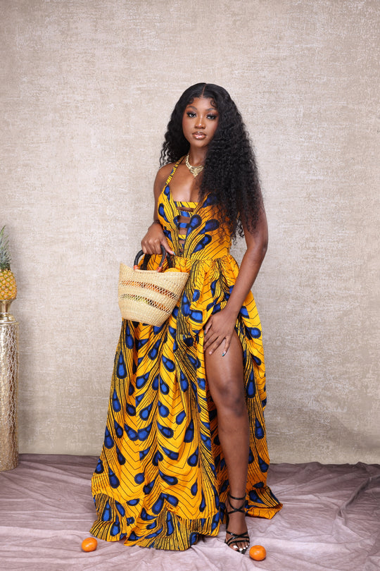 African print long maxi dress with corset back.