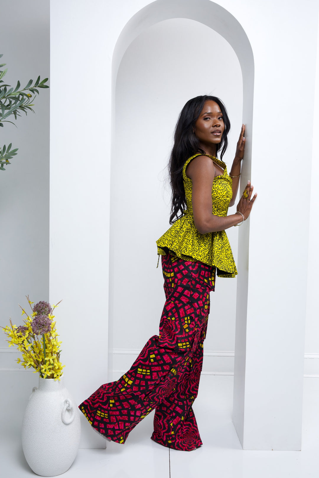 African print cargo pants with corset top. African print two pieces sets.