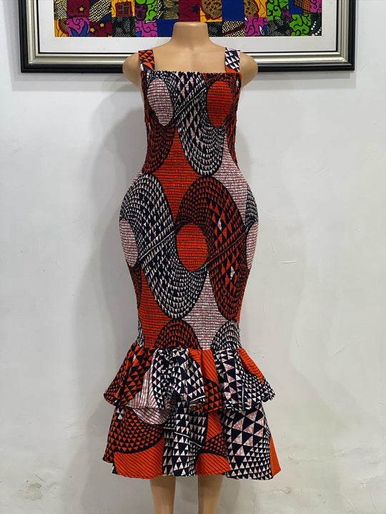 African print smoked body-con dress