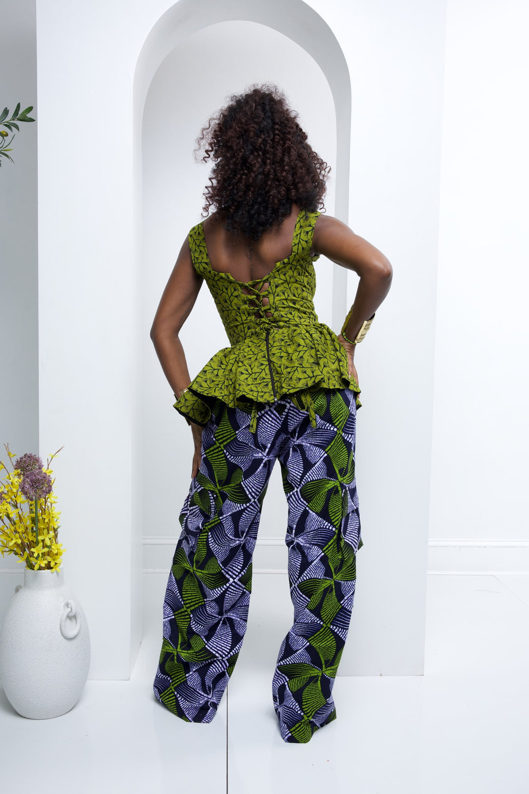 Beautiful African print cargo pants with a corset top. African print two pieces sets.