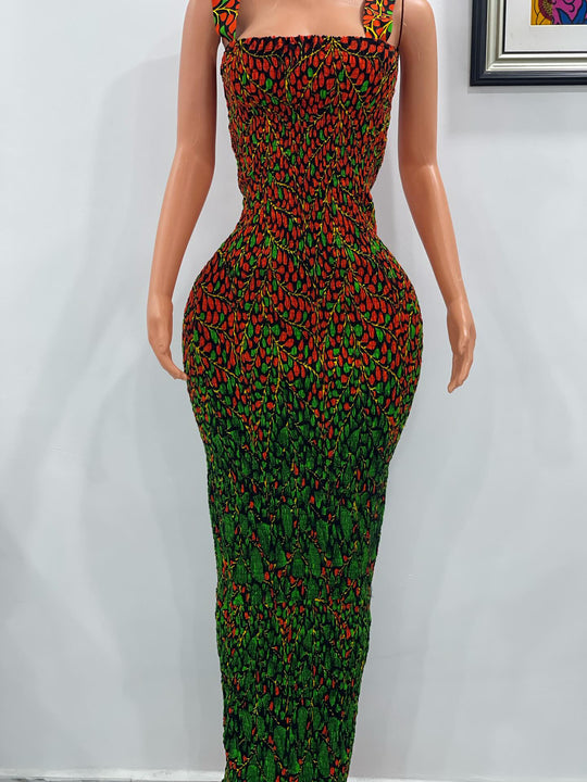 African print smoked body-con dress