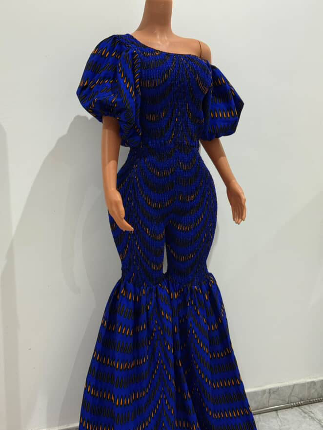 Off Shoulder African Print Stretchy Bell Bottom Jumpsuit.