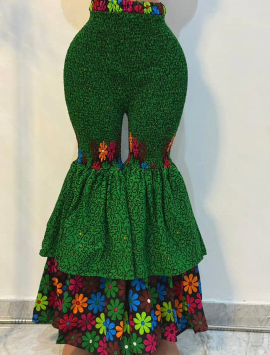 Africa print stretchy high-waist flare pants.