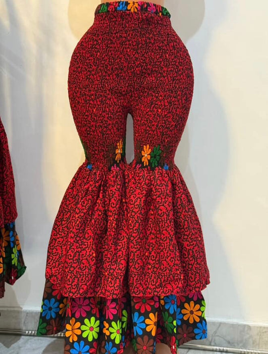 African print stretchy high-waist flare pants.