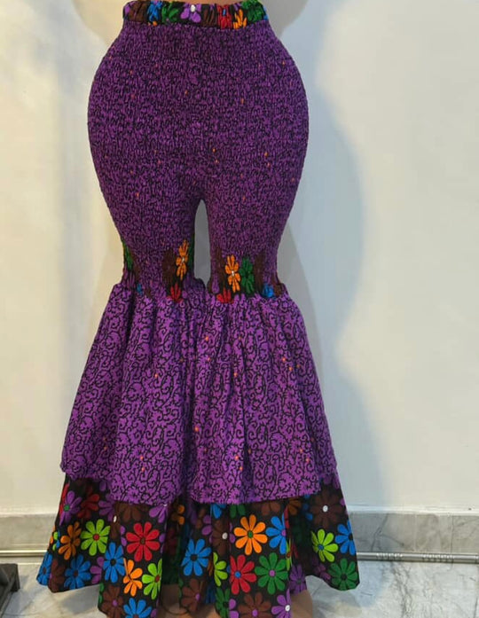 African print stretchy high-waist flare leg pants.