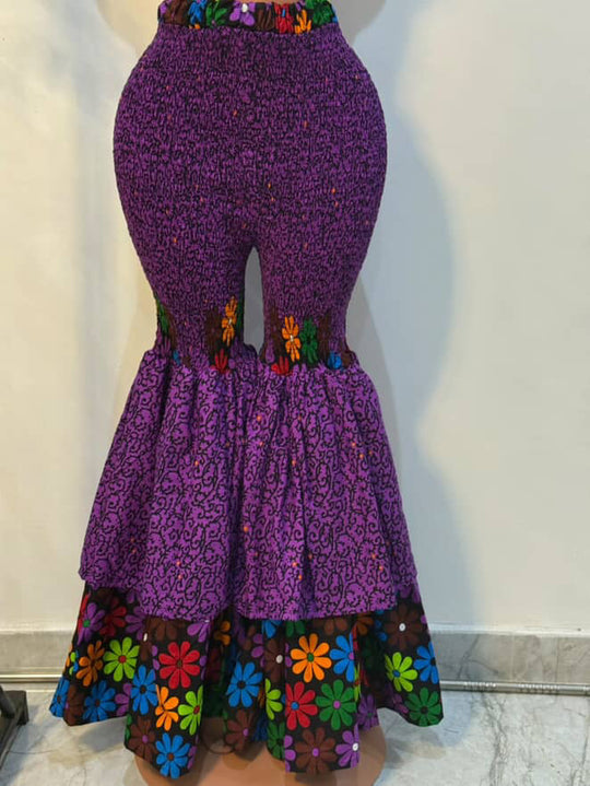 African print stretchy high-waist flare leg pants.