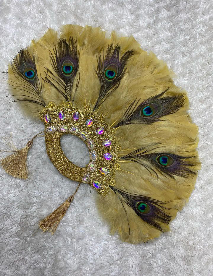 African Traditional Weddings Bridal Feather Hand Fan. Classic Traditional Engagement Feather Hand Fans.